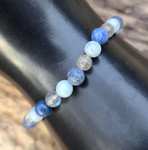 Dumortierite, Aquamarine & Labradorite  Bracelet - 6mm Beads