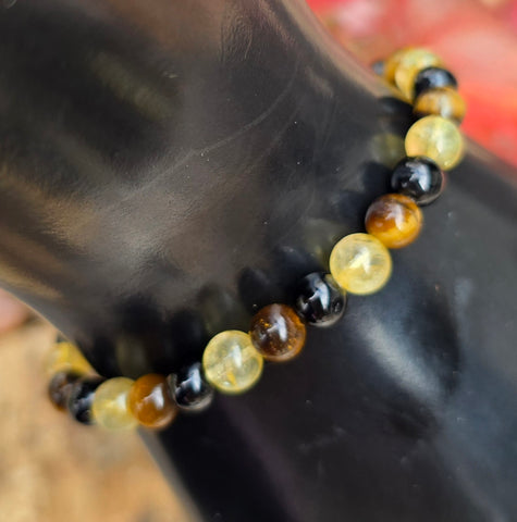 Tigers Eye, Citrine & Black Tourmaline Bracelet