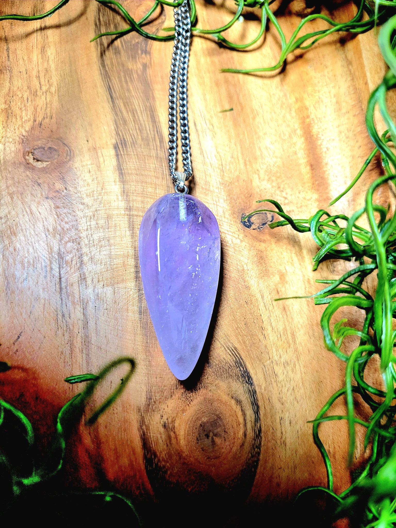 Amethyst Pendant w/ Stainless Steel Chain