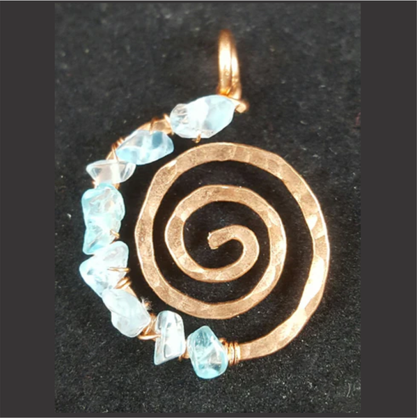 Copper Spiral Pendant with Apatite Crystal Chips