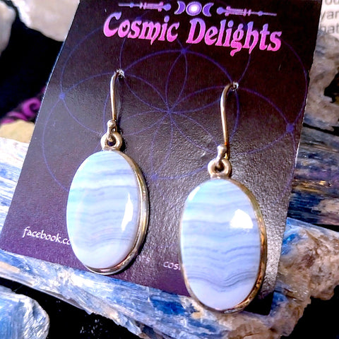 Blue Lace Agate & Sterling Silver Earrings