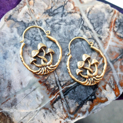 Brass Mushroom Earrings
