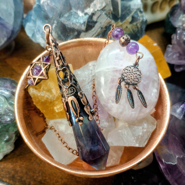 Fancy Crystal Pendulums w/ Dream Catcher & Hexagram
