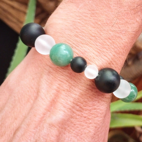 Green Aventurine Onyx, & Clear Quartz Bead Bracelet