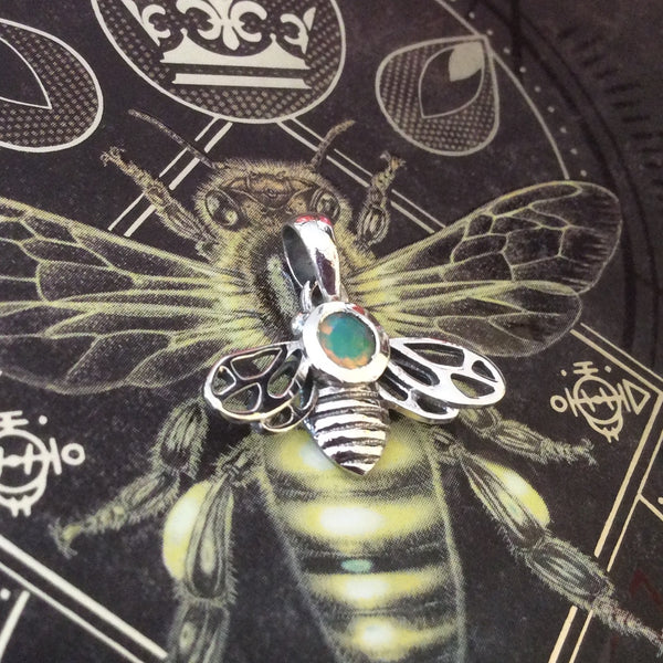 Ethiopian Opal Sterling Silver Bee Pendant