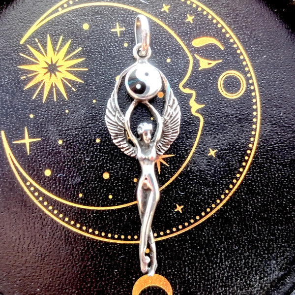 Winged Goddess Pendant w/ Yin Yang Symbol