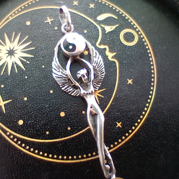 Winged Goddess Pendant w/ Yin Yang Symbol