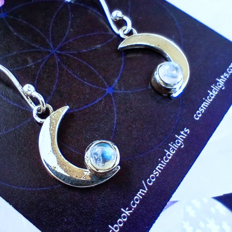 Moonstone Crescent Moon Earrings