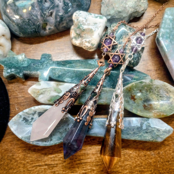 Fancy Crystal Pendulums w/ Dream Catcher & Hexagram