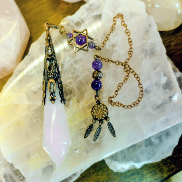 Fancy Crystal Pendulums w/ Dream Catcher & Hexagram