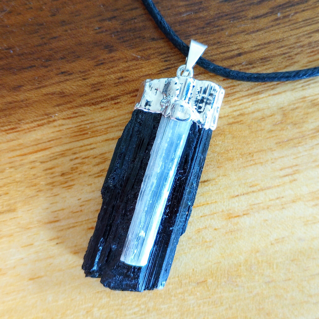 Selenite & Black Tourmaline Necklace