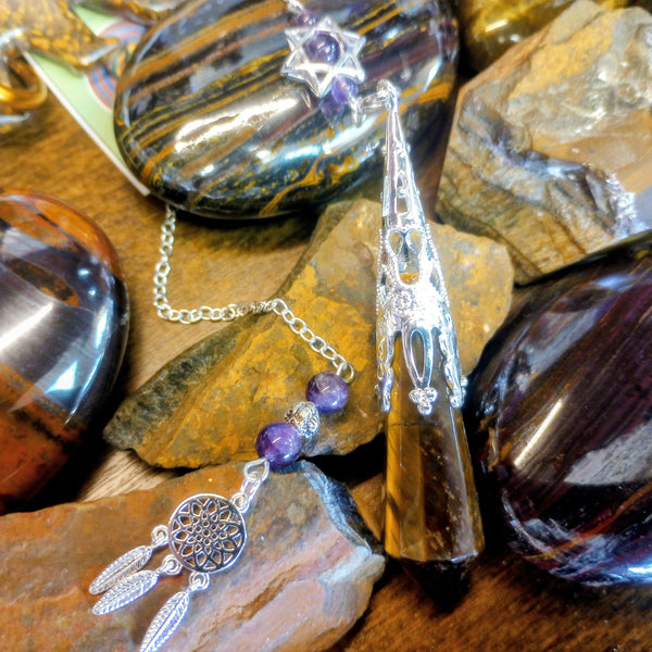 Fancy Crystal Pendulums w/ Dream Catcher & Hexagram