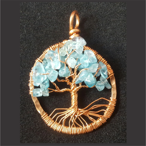 Copper Tree of Life Pendant with Apatite Crystal Chips