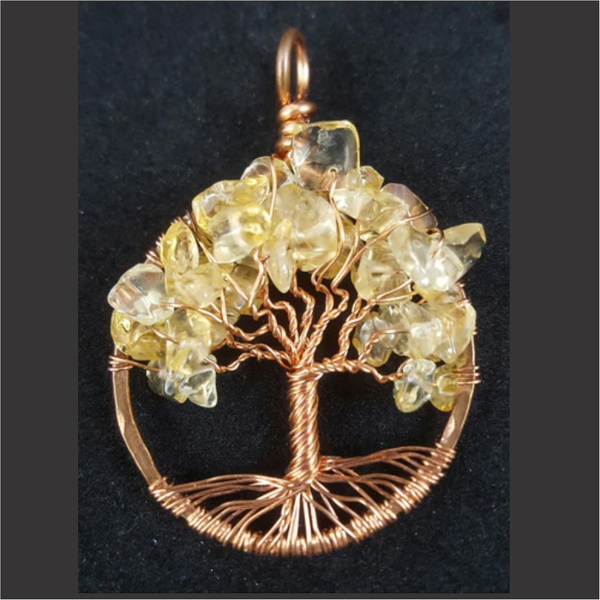 Copper Tree of Life Pendant with Citrine Crystal Chips