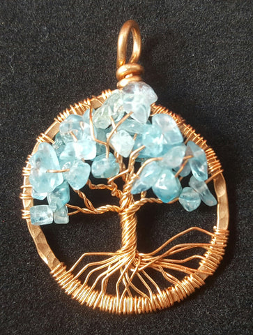 Copper Tree of Life Pendant with Apatite Crystal Chips