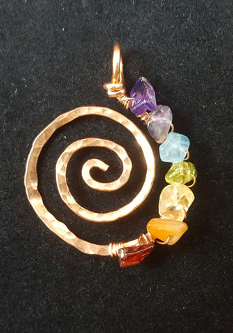 Copper Spiral Pendant with Rainbow Crystals
