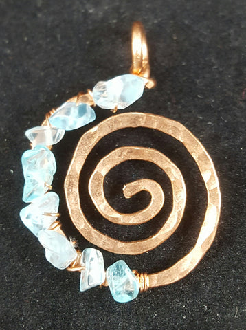 Copper Spiral Pendant with Apatite Crystal Chips