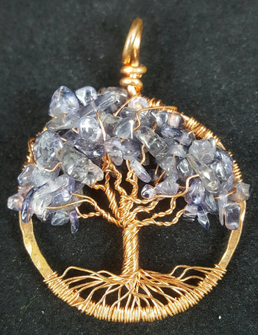 Copper Tree of Life Pendant with Iolite Crystal Chips
