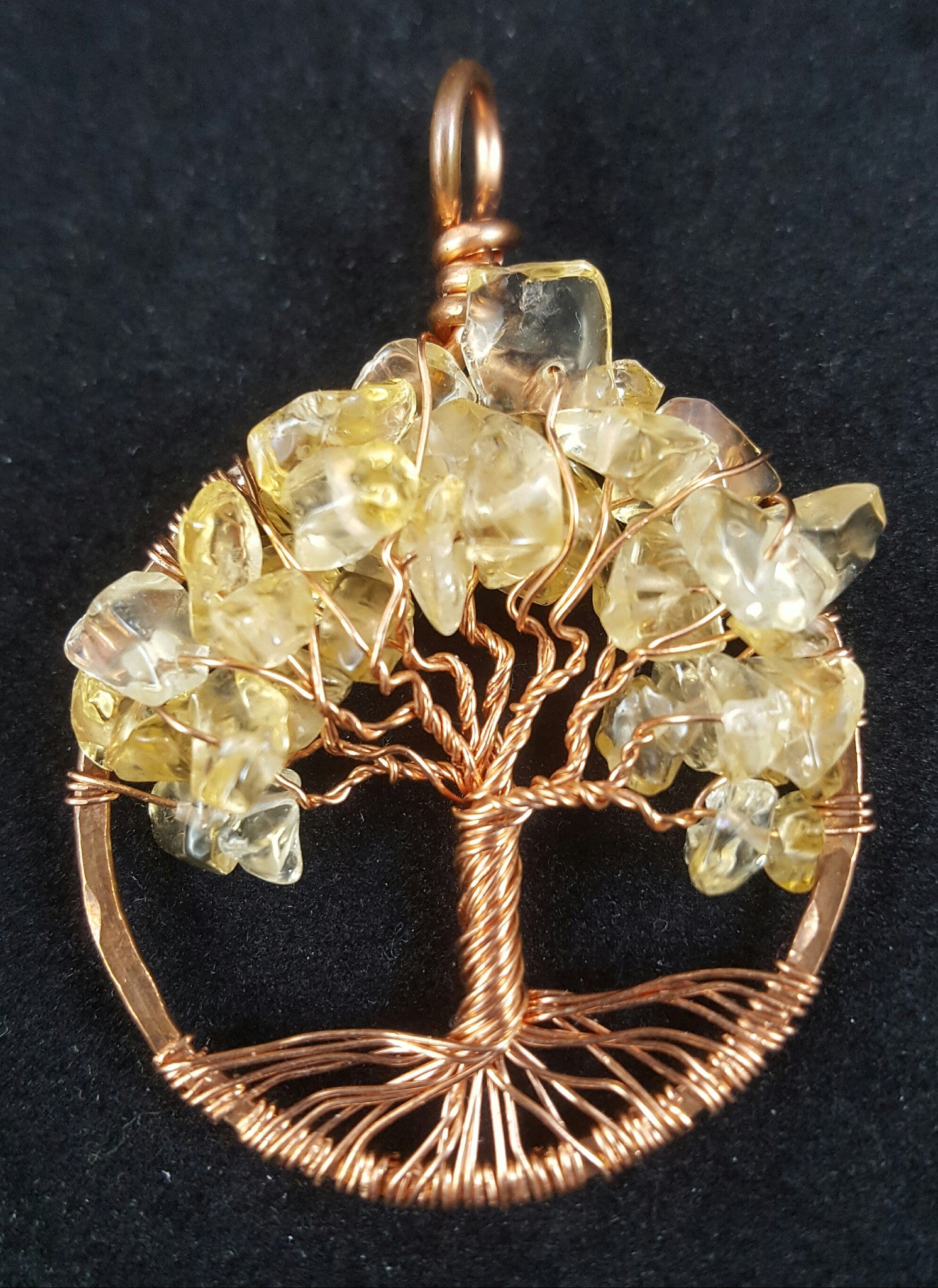 Copper Tree of Life Pendant with Citrine Crystal Chips
