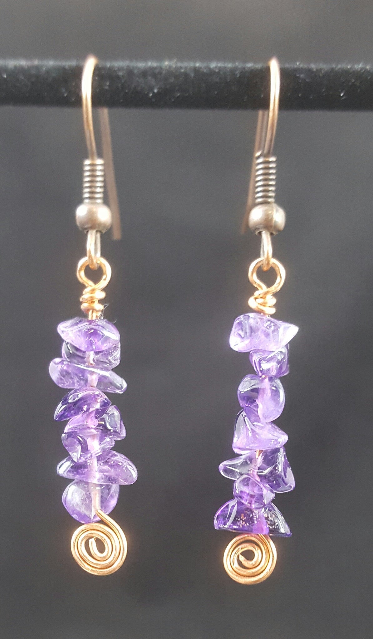 Copper Earrings with Amethyst Stone Chips
