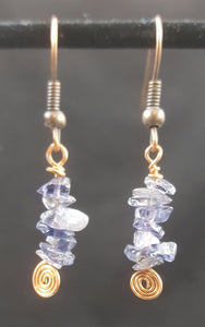 Copper Earring with Iolite Stone Chips
