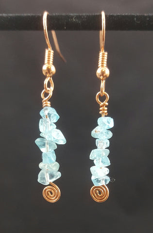Copper Earrings with Apatite Stone Chips
