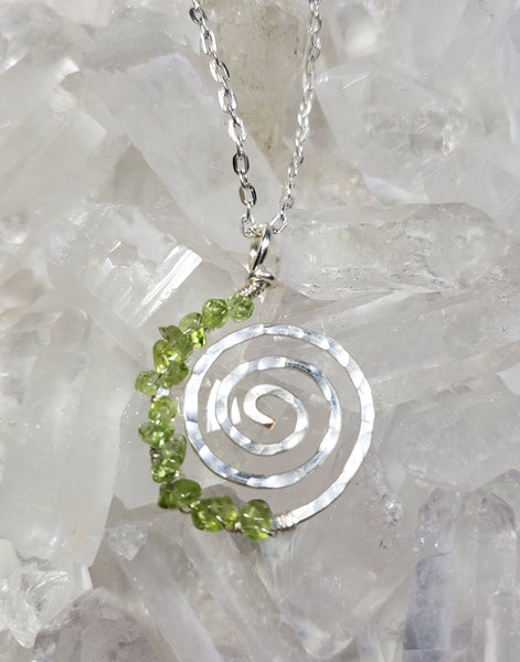 Silver Life's a Journey Spiral Chakra Necklaces with Crystal Chips