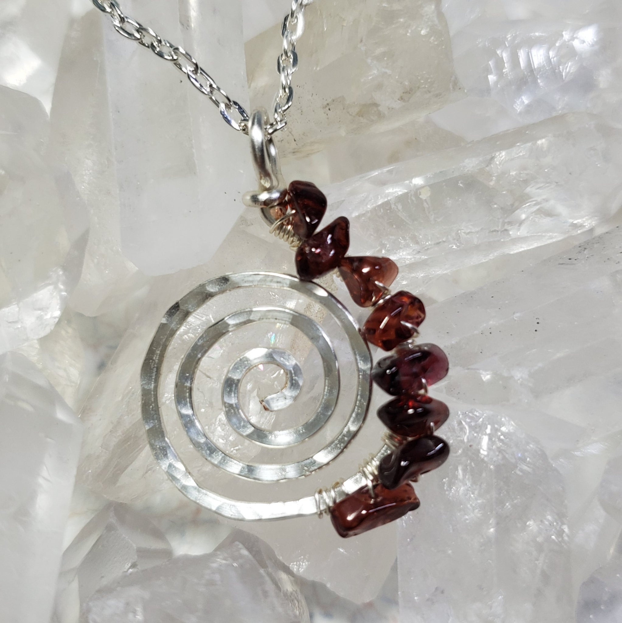 Silver Life's a Journey Spiral Chakra Necklaces with Crystal Chips