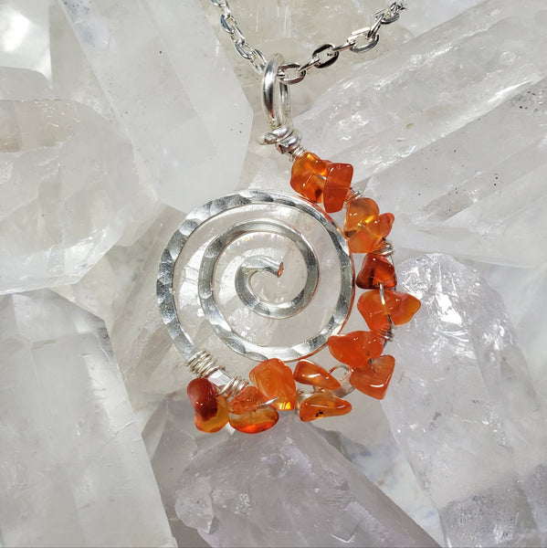 Silver Life's a Journey Spiral Chakra Necklaces with Crystal Chips