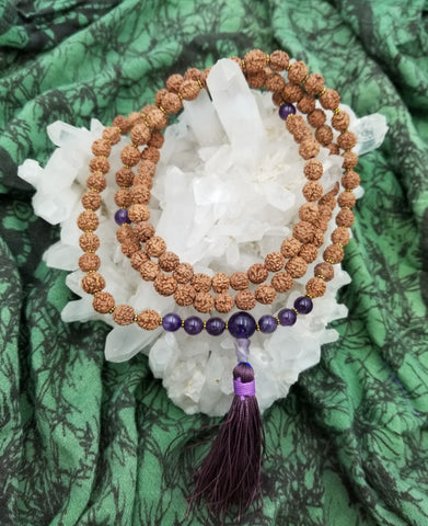 Rudraksha and Amethyst Mala