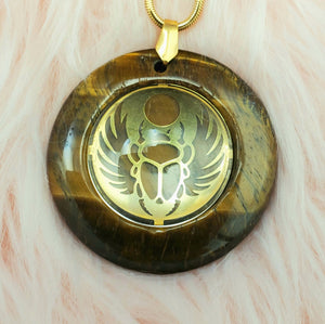 Tiger's Eye Pendant - Gold Plated Gold Scarab