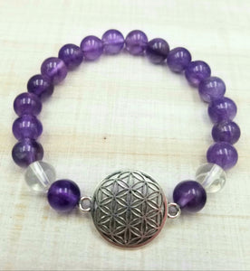 Amethyst & Quartz Flower of Life Charm Bracelet