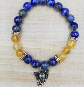 Lapis and Citrine Elephant Charm Bracelet