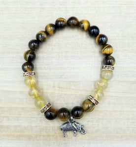 Tigers Eye and Rutile Elephant Charm Bracelet