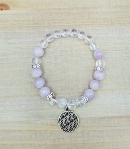 Kunzite and Clear Quartz w/Flower of Life Charm Bracelet