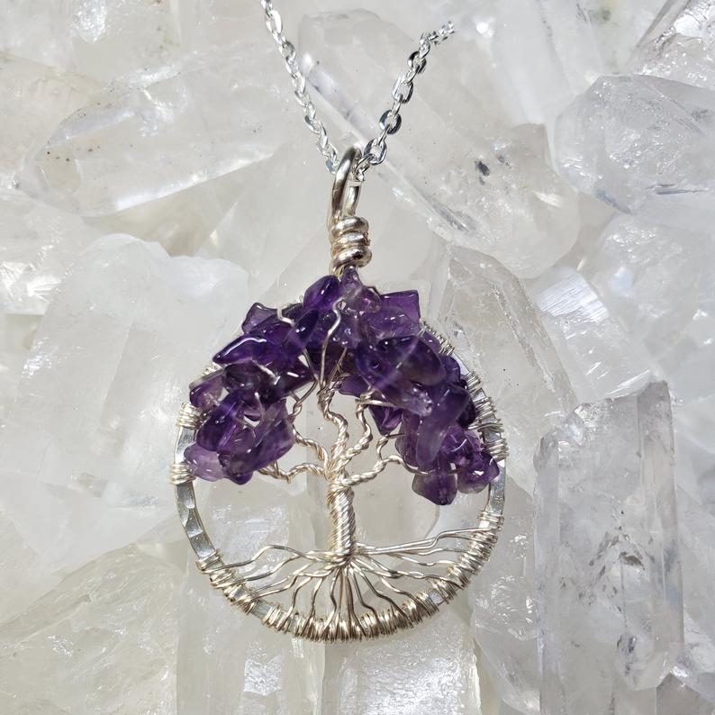 Crown Chakra Tree Of Life Pendant Silver with Amethyst