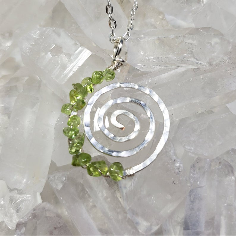 Heart Chakra Life's a Journey Spiral Necklace with Peridot