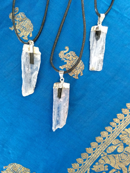 Selenite Pendants - With Amethyst or Tourmaline Accents