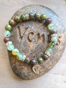 Dragon Blood Jasper w/ Leaf Charm Bracelet