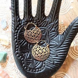 Brass Earrings Flower OF Life