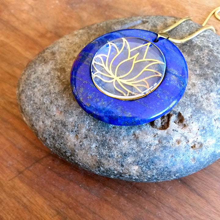Lapis Lazuli Gold Plated Sacred Symbol Pendants