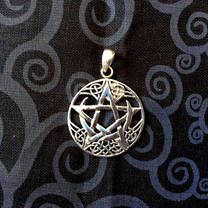 Pentagram & Moon Sterling Silver Pendant