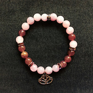 Rose & Strawberry Quartz Charm Bracelet