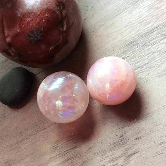 Rose Quartz Spheres With Aura