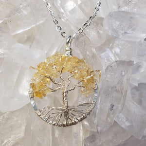 Silver  Solar Plexus Chakra Tree Of Life Pendant with Citrine