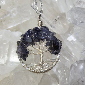 Third Eye Chakra Tree Of Life Pendant Silver with Iolite