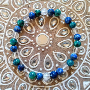 Chrysocolla, Clear Crystal & Lapis Bead Bracelets 6mm Beads