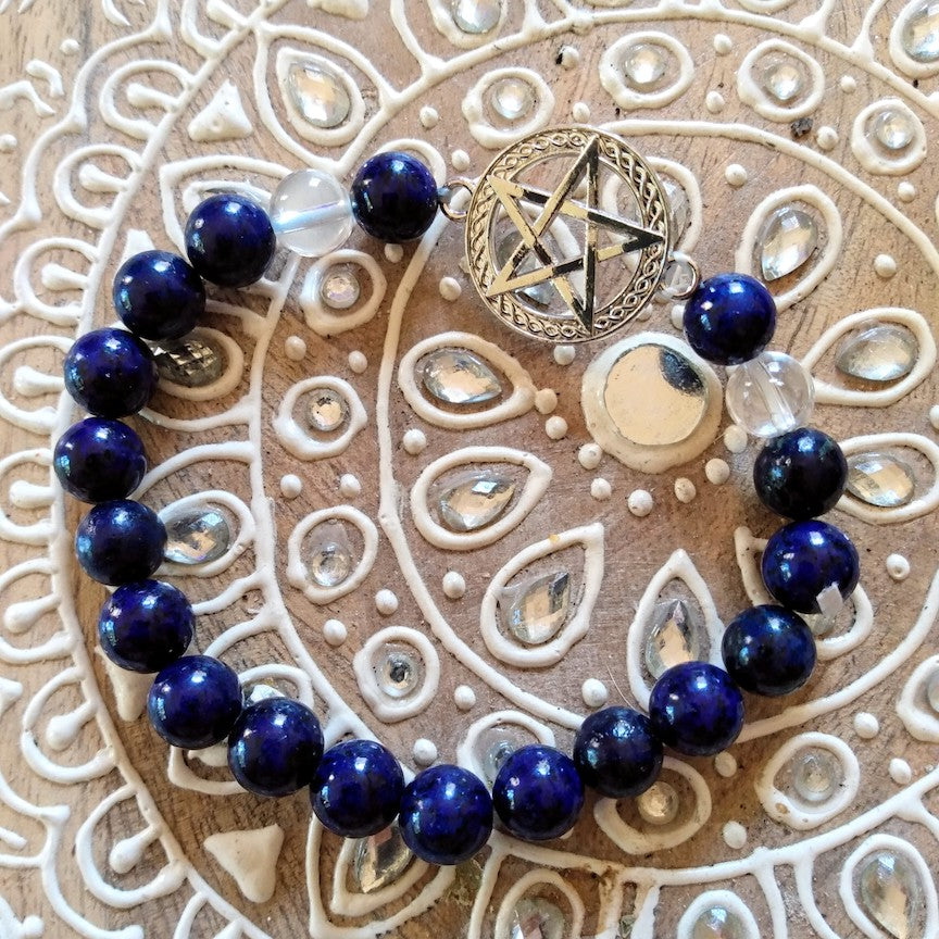 Dyed Lapis Bracelets With Pentacle Charm 8mm Beads