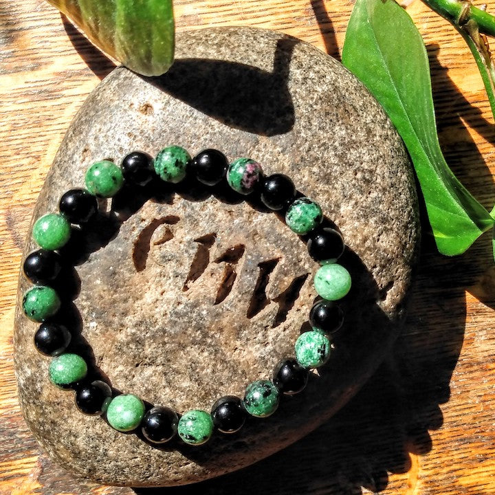 Ruby Zoisite and Onyx Bracelet (Grief Healer)