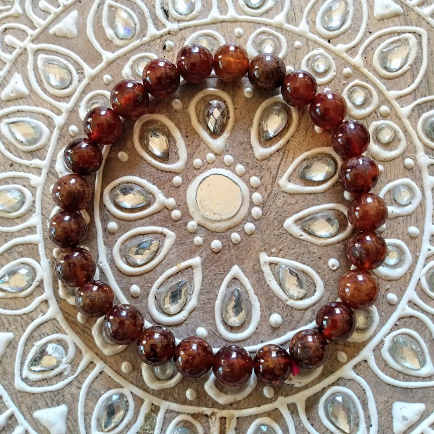 Orange Garnet Bead Bracelet 8mm Beads